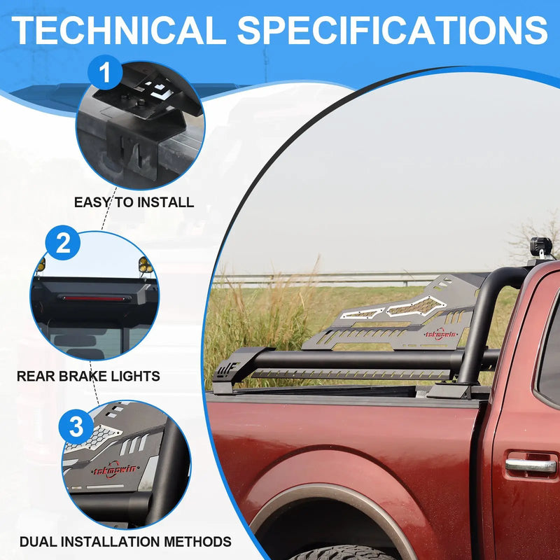 Universal Truck Bed Roll Bar, Steel Chase Rack Sport Bar by HouseOfZazla