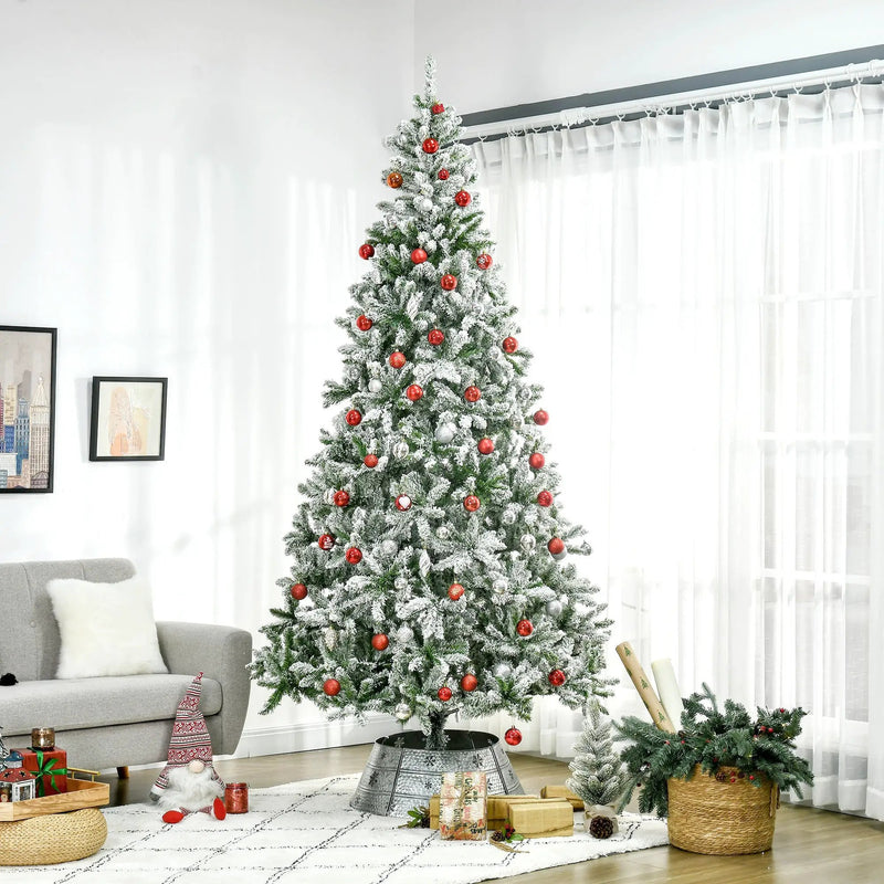 HOMCOM 9' Tall Unlit Snow Flocked Pine Artificial Christmas Tree by HouseOfZazla