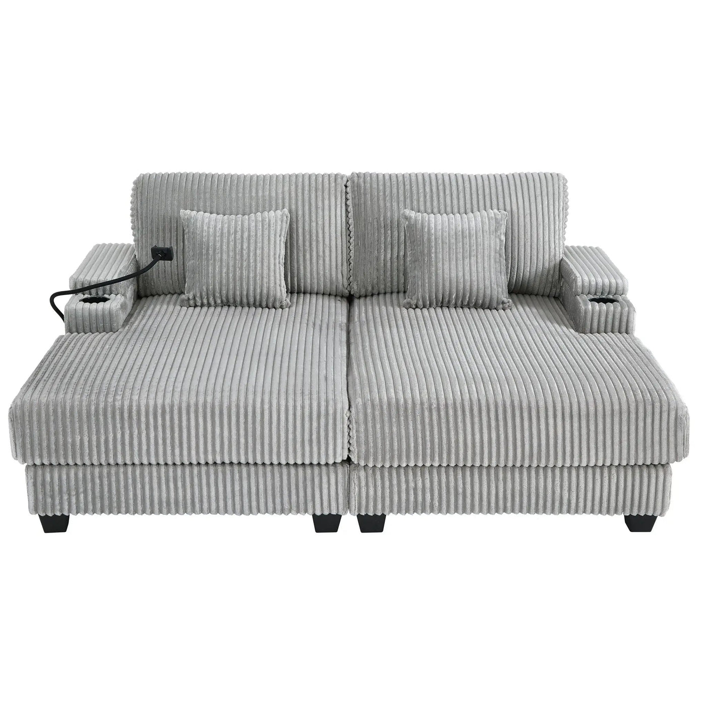 Modern Chaise Sofa With Adjustable Backrest, Cup Holders, Phone Holder & Storage Compartments by HouseOfZazla