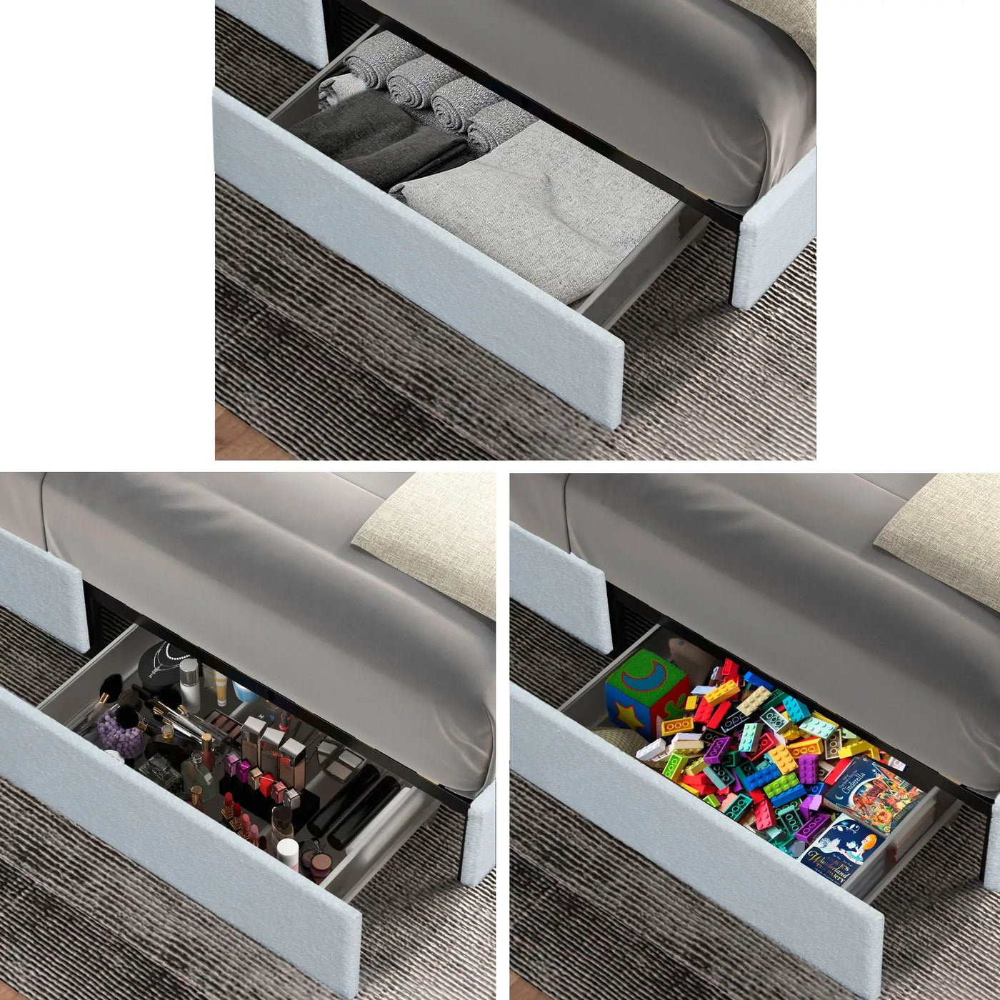 Anda - Boucle Upholstered Platform Bed With Patented Drawers Storage - Ivory by HouseOfZazla
