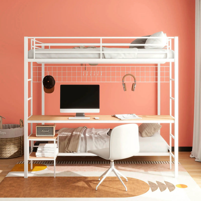 Bettoni Metal Full Over Twin Workstation Bunk Bed Matte White by Unique Piece Furniture