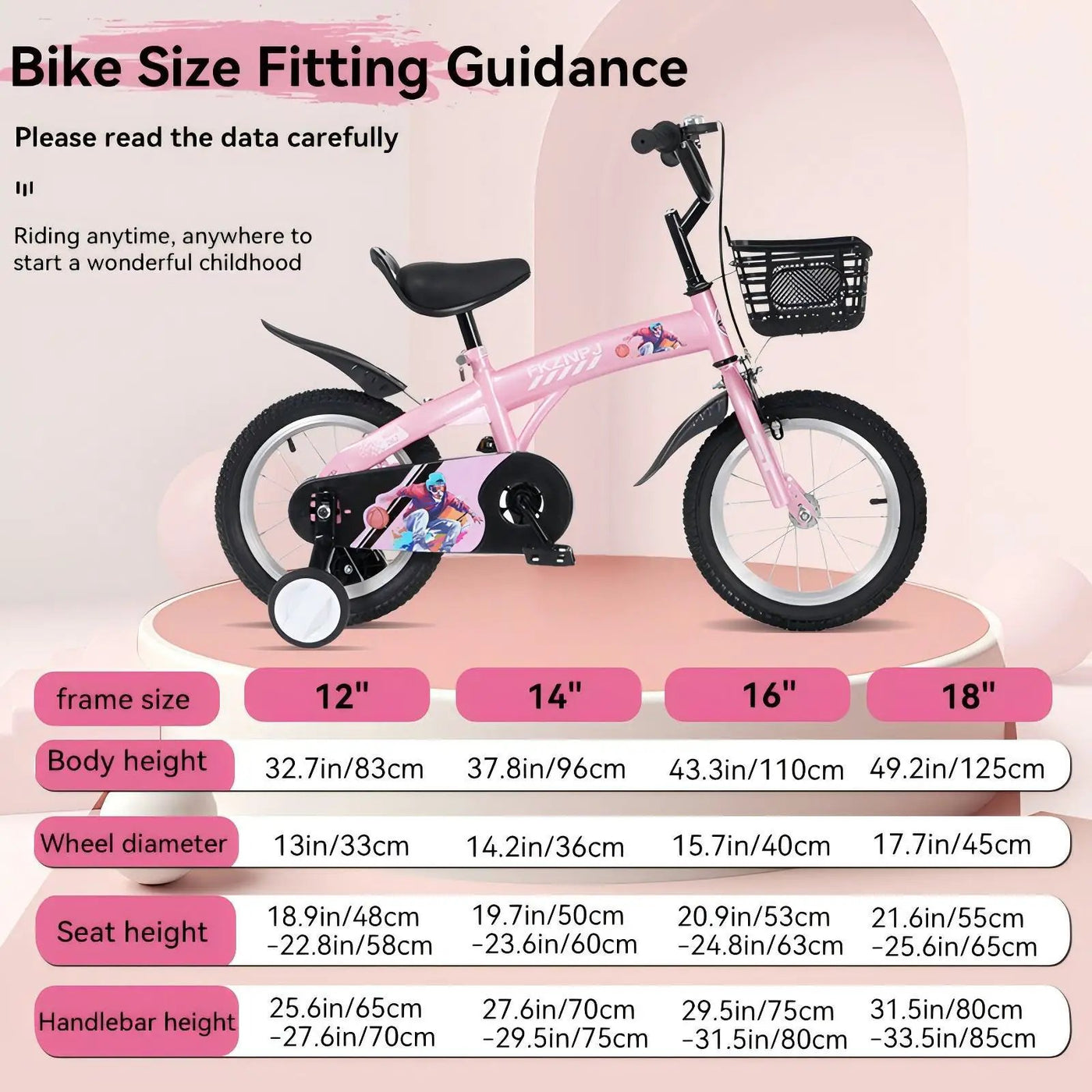 Fkznpj - 18" Sporty Kids Bike With Training Wheels And Stand Adjustable Saddle Suitable For Boys And Girls Aged 5 - 10 Years Tall Height 39 - 49" Available In A Variety Of Colors by HouseOfZazla