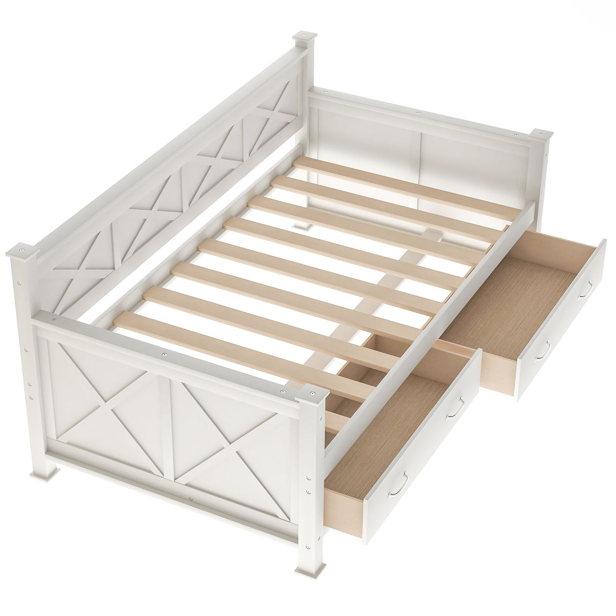 Modern Daybed with 2 Large Drawers and X Shaped Frame - Twin, Dark Gray or White, photo 16 of 28