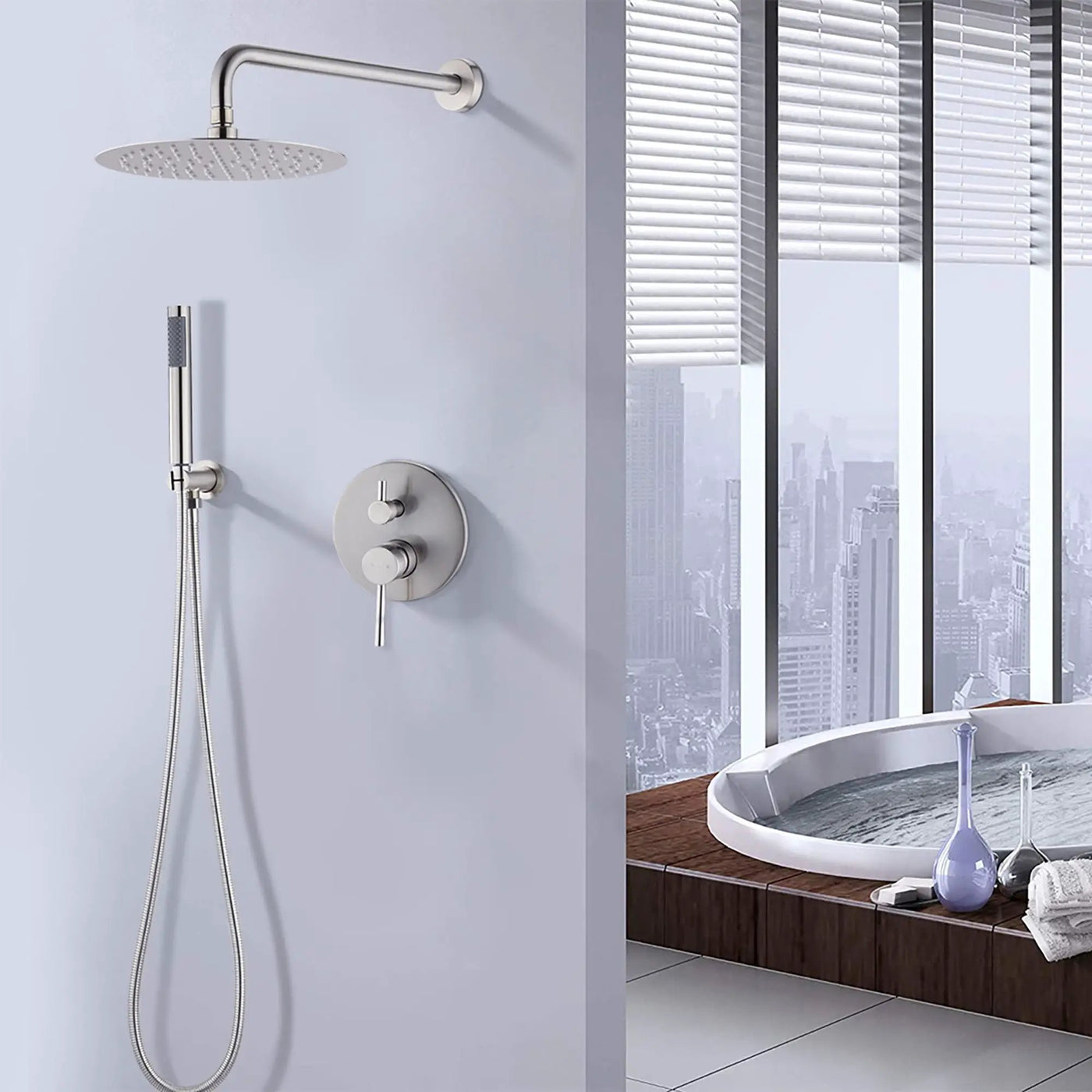 Elegant 10" Round Rain Shower Head And Handheld Set With Adjustable Tilt And Dual Modes by HouseOfZazla