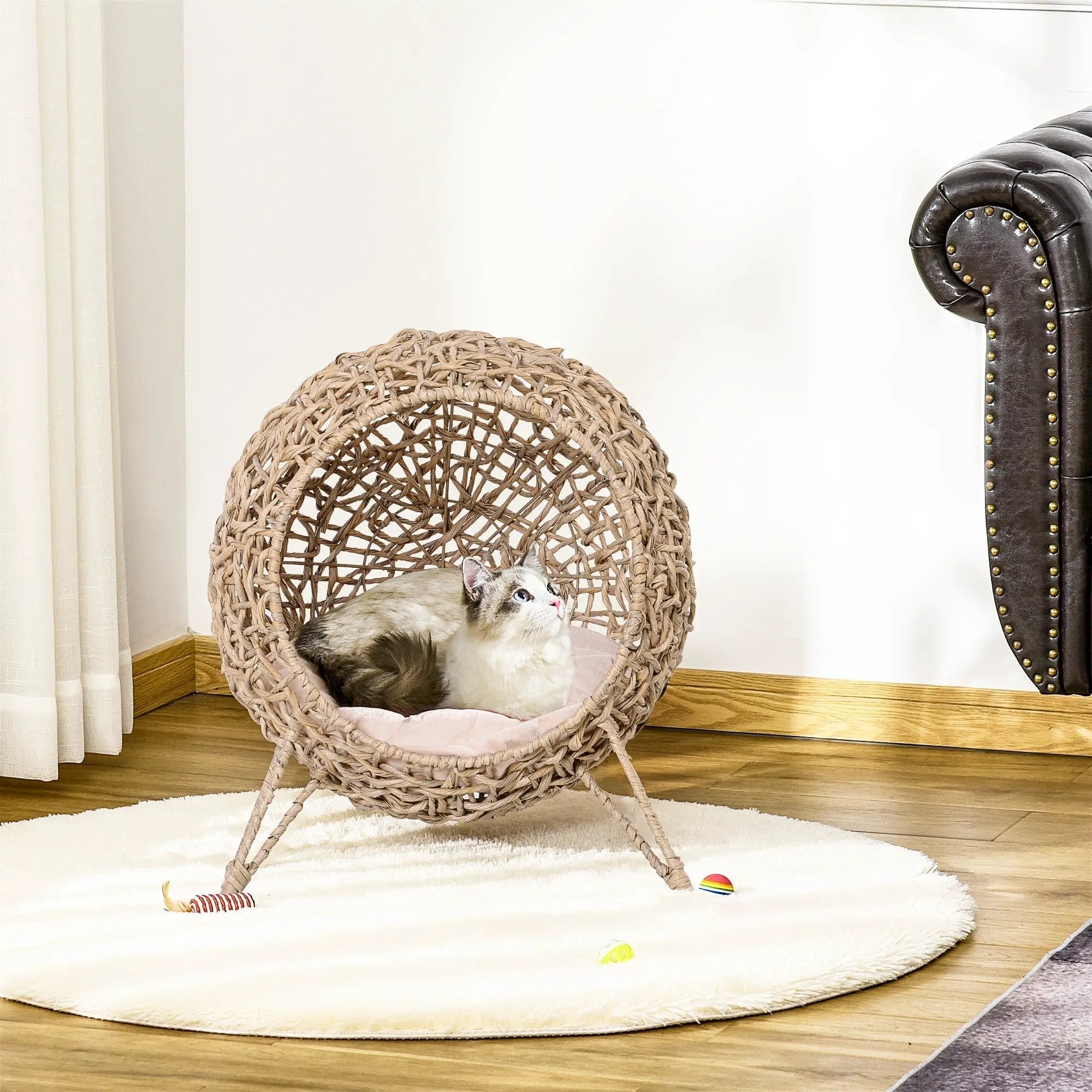20.5' Weaved Banana Leaf Cat Bed with Cushion Beige by HouseOfZazla