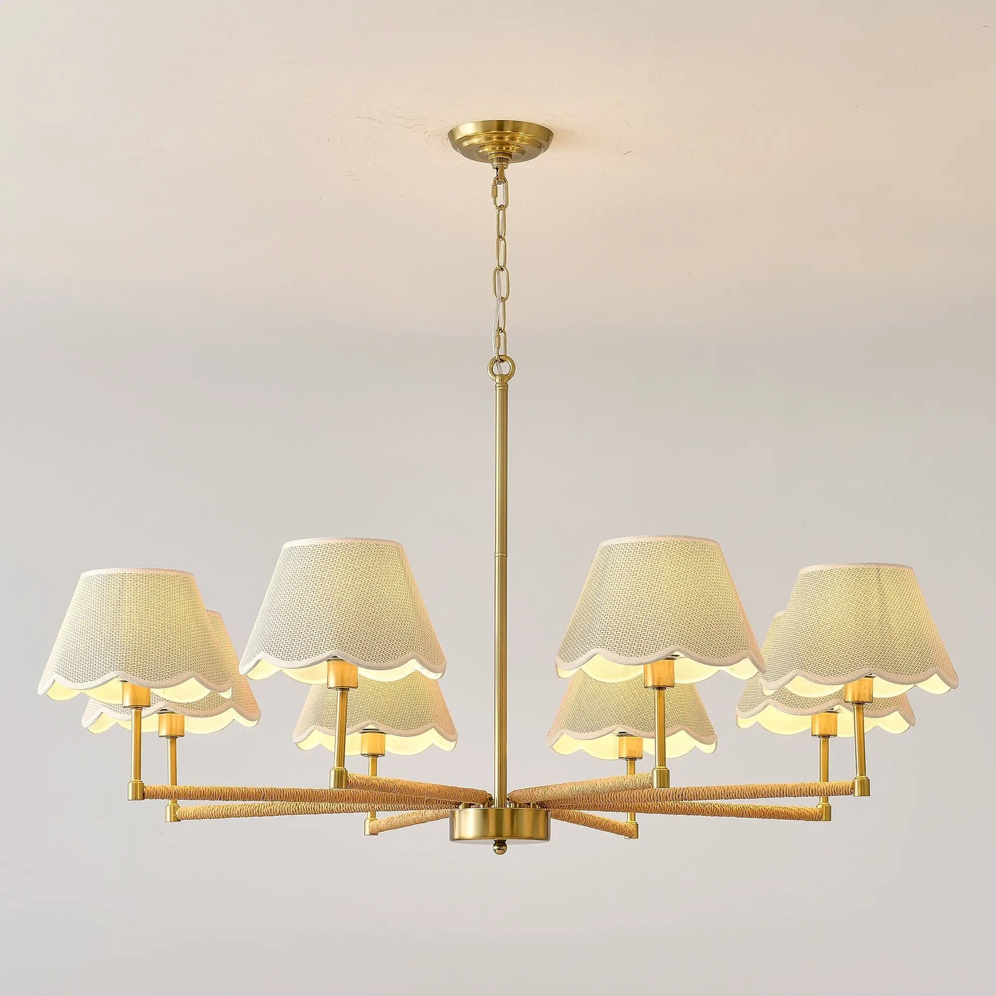 8-Light Rope and Fabric Shade Gold Chandelier by HouseOfZazla
