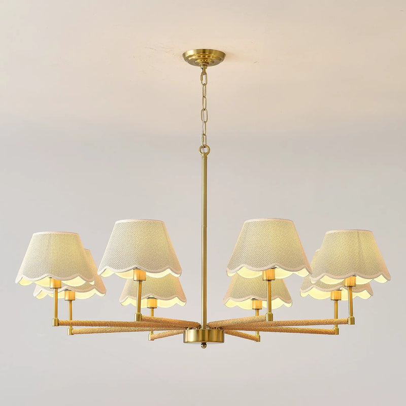 8-Light Rope and Fabric Shade Gold Chandelier by HouseOfZazla