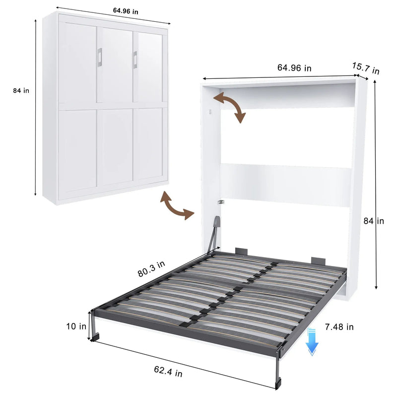 Queen Murphy Bed, Foldable Wall Bed, Space Saving Design For Bedrooms - White by Unique Piece Furniture