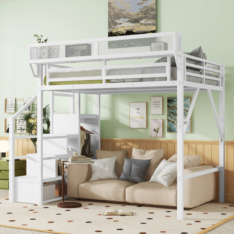 Full Size Loft Bed with Stairs and Storage Shelves by HouseOfZazla