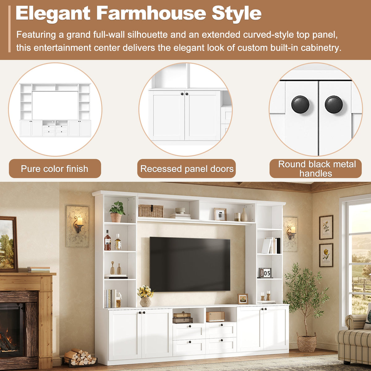 Farmhouse Elegant Entertainment Center Wall Unit, photo 4 of 10