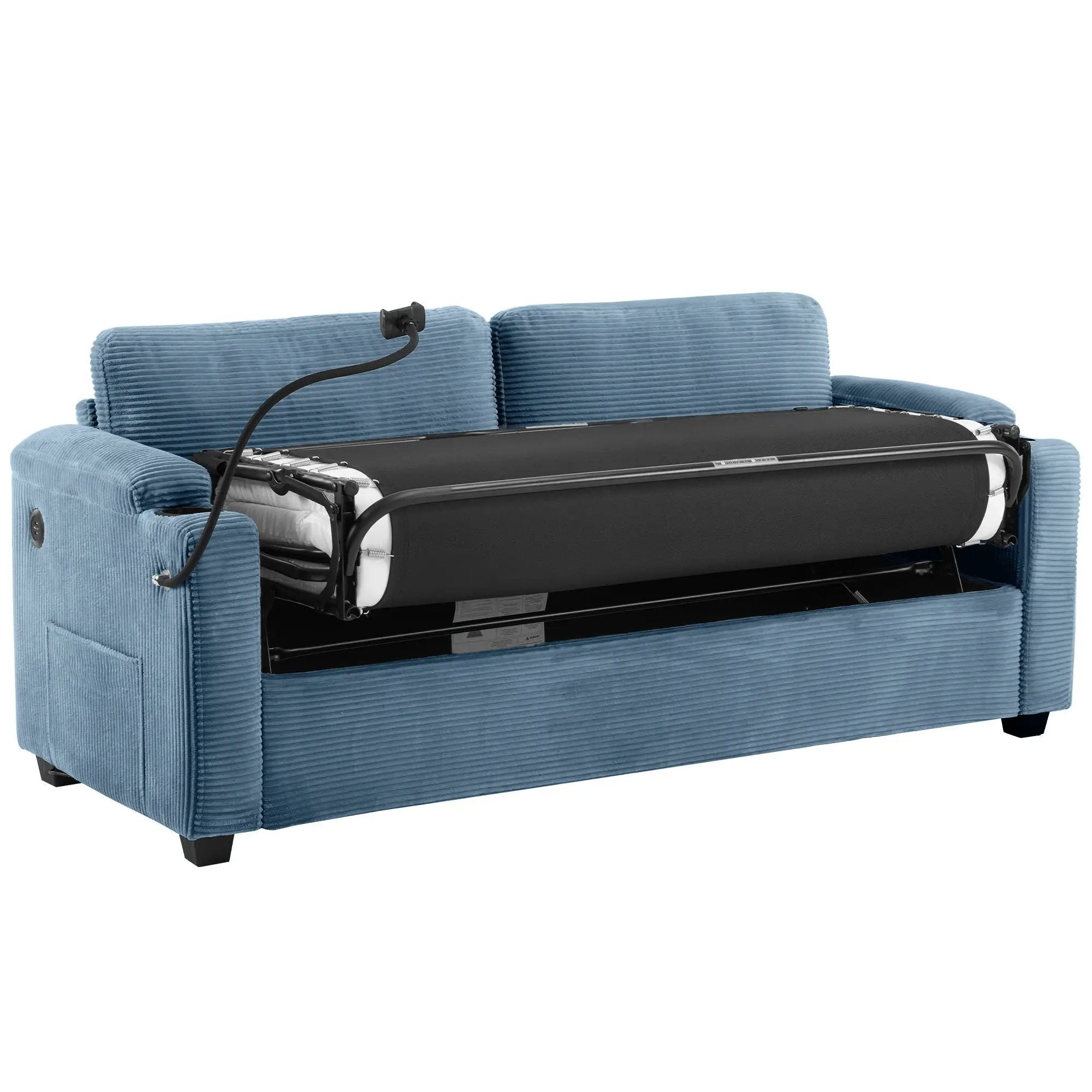 Sleeper Sofa Loveseat Sofa With Full Size Mattress, 2 USB Ports, 2 Cup Holders, 2 Side Pockets And Phone Holder by HouseOfZazla