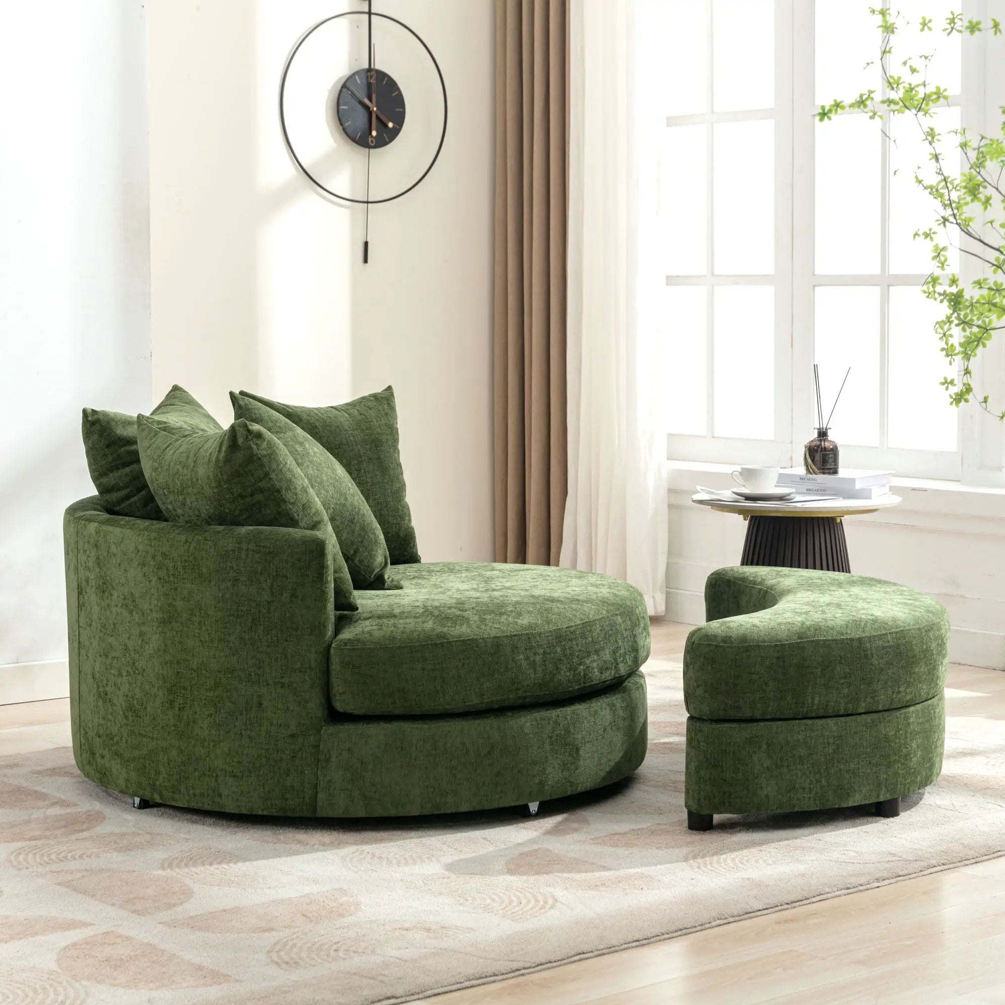 360° Swivel Accent Barrel Chair With Storage Ottoman & 4 Pillows, Modern Leisure Chair Round Accent For Living Room by HouseOfZazla