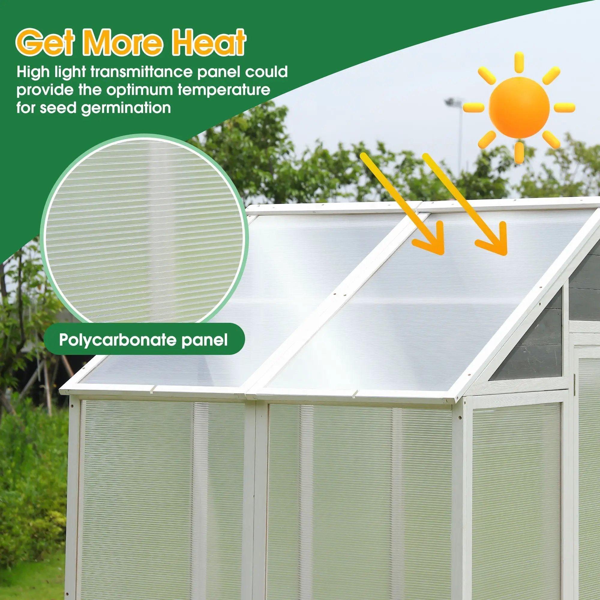 Greenhouse, Wooden Greenhouse Polycarbonate Garden Shed For Plants, Walk-In Outdoor Plant Gardening Greenhouse For Patio Backyard Lawn, Grow House With Front Entry Door - White / Gray by HouseOfZazla