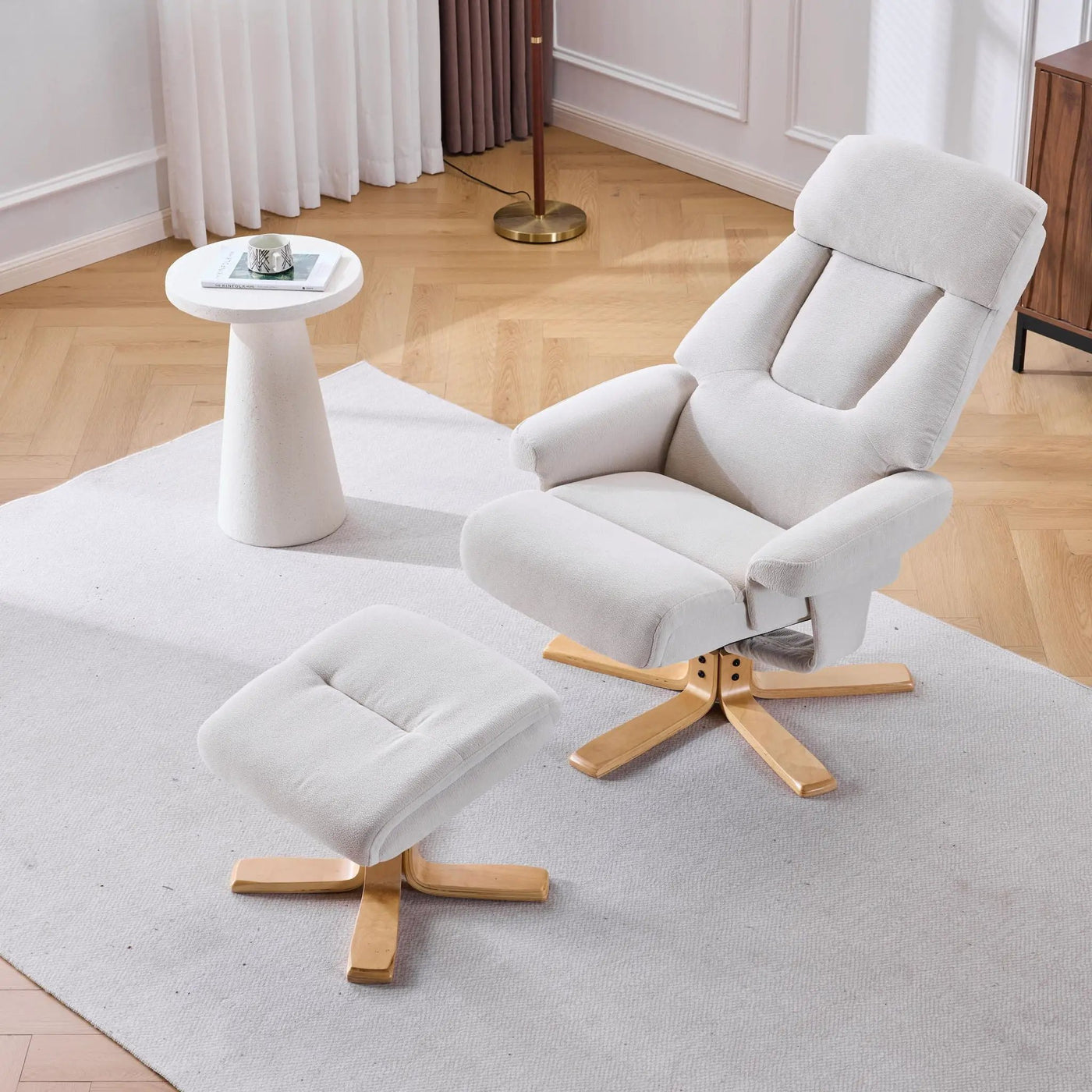 Upholstered Heated Massage 360° Swivel Accent Chair With Ottoman by HouseOfZazla