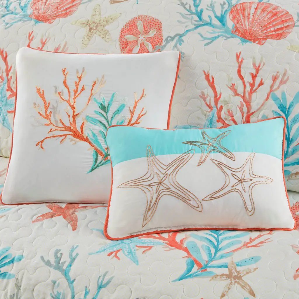 6 Piece Cotton Sateen Quilt Set with Throw Pillows Coral Full/Queen by HouseOfZazla