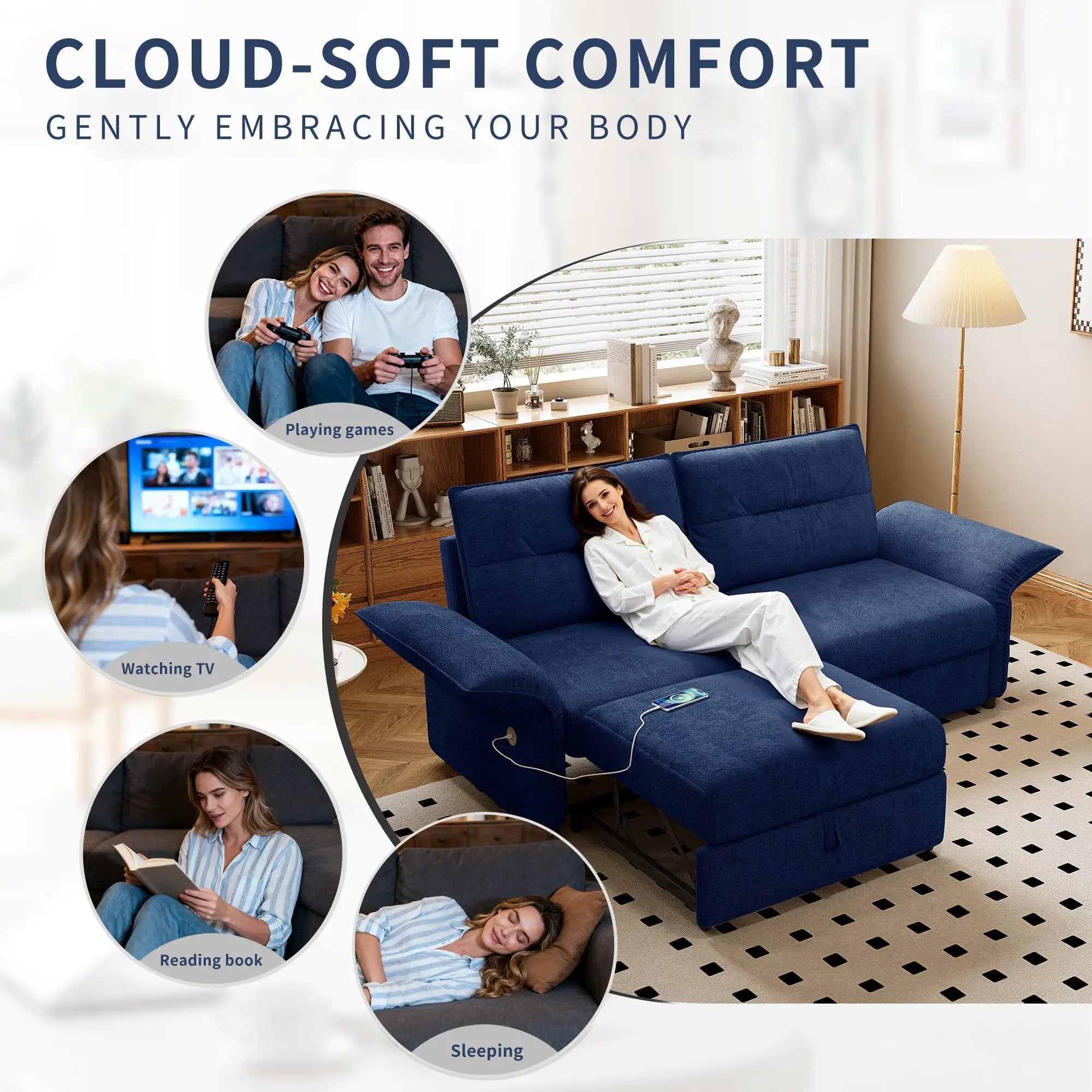 Multi-Functional 85-Inch Convertible Sofa Bed by HouseOfZazla