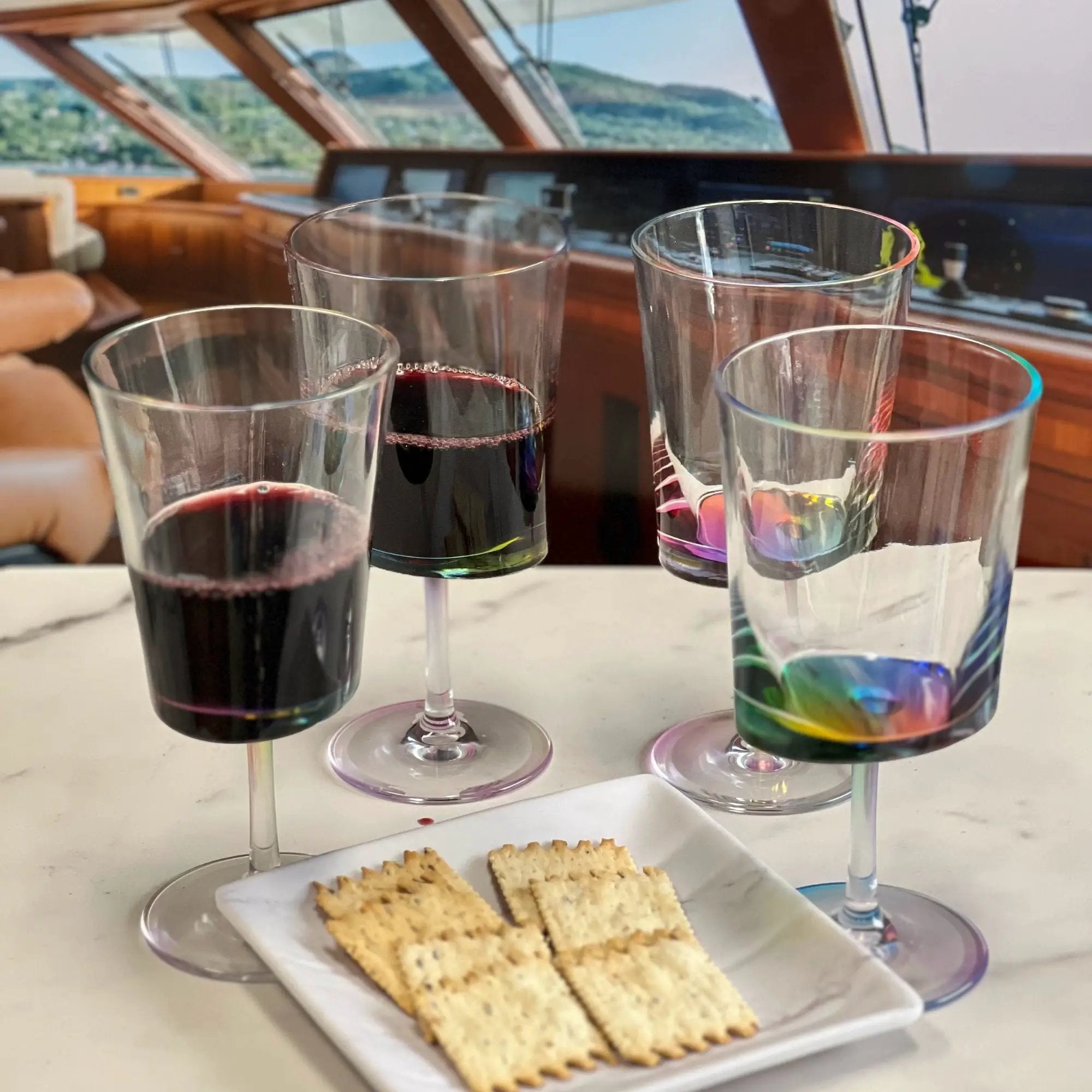Halo Leadingware Oval Plastic Wine Glasses (Set of 4), Unbreakable Bpa Free Acrylic, 12Oz - Clear by HouseOfZazla
