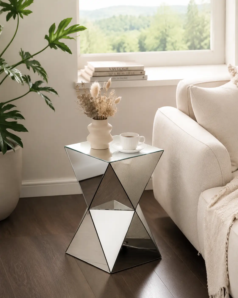Silver Mirrored Geometric Side Table by HouseOfZazla