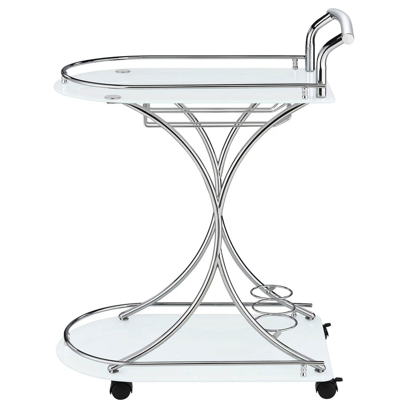 Elfman 2-tier Glass Shelf Metal Bar Cart White and Chrome by Unique Piece Furniture