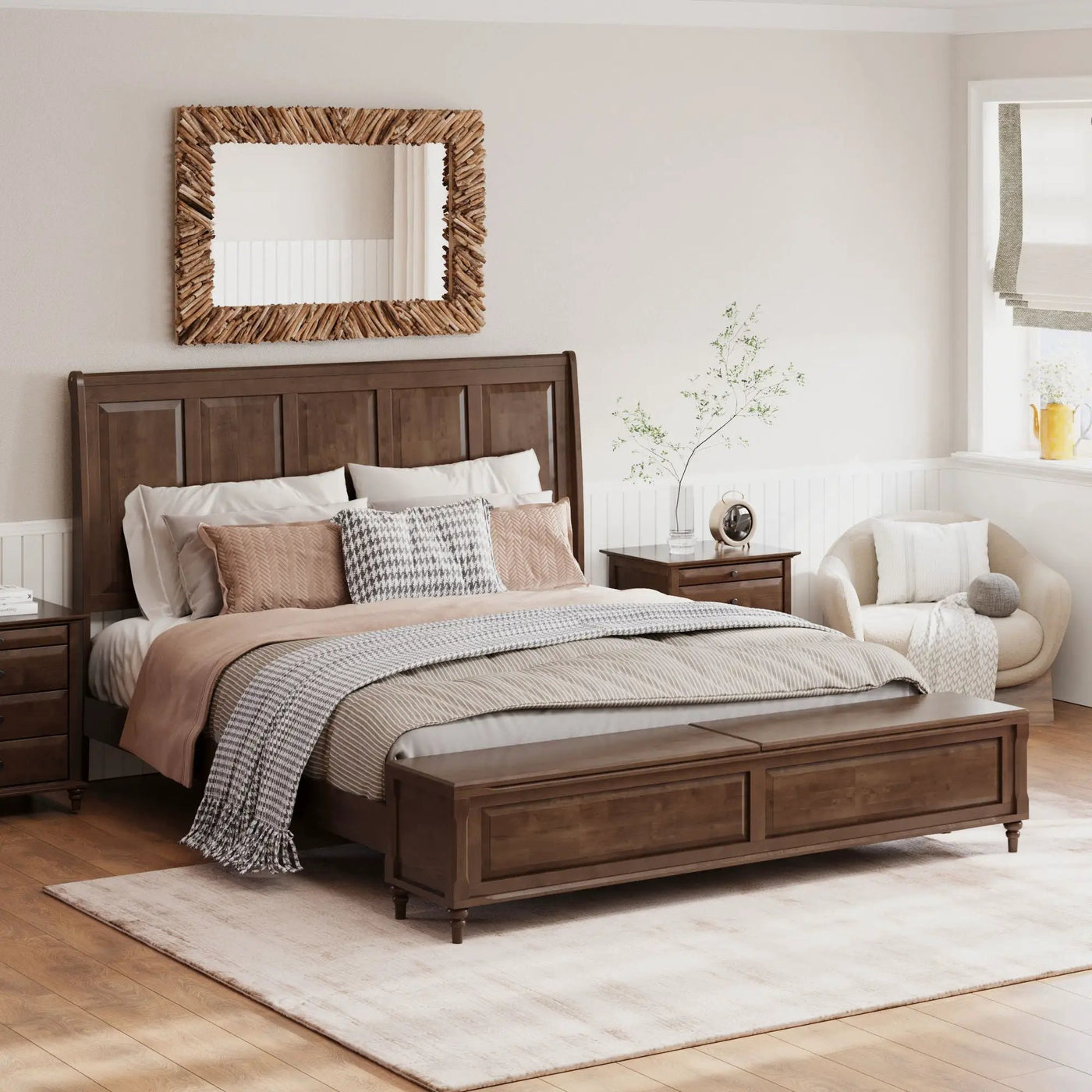 Sleigh Bed Frame With Tall Headboard And Storage Bench by HouseOfZazla