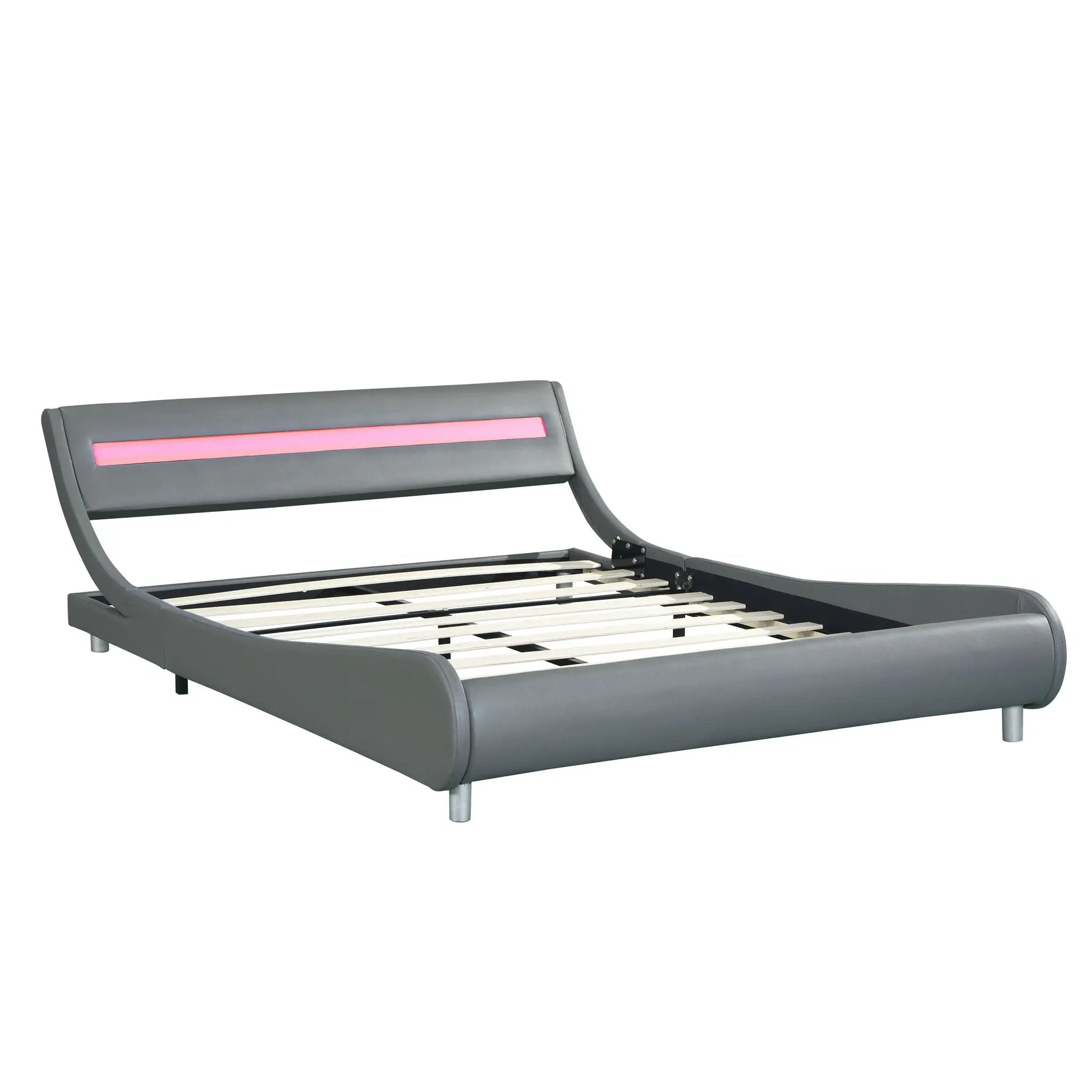 Queen Size Upholstered Platform Bed Frame with LED Lighting by HouseOfZazla
