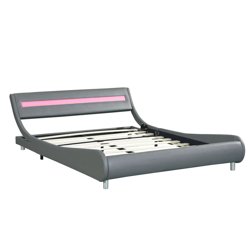 Queen Size Upholstered Platform Bed Frame with LED Lighting by HouseOfZazla