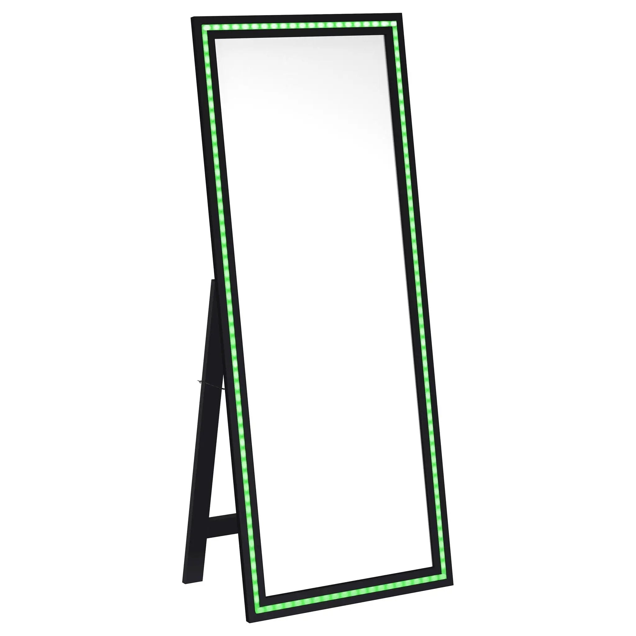 Windrose 28 x 67 Inch Tempered LED Standing Mirror Black by Unique Piece Furniture