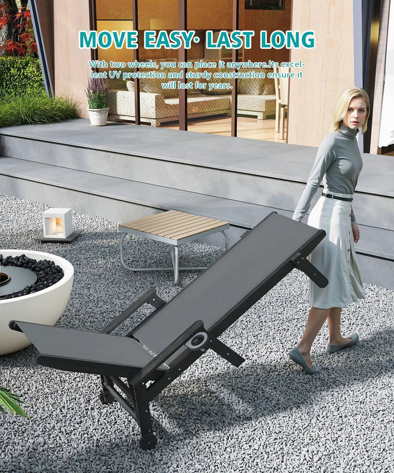 Lounge Chair Outdoor, HDPE Chaise Lounge with Wheels and Adjustable Recliner by HouseOfZazla