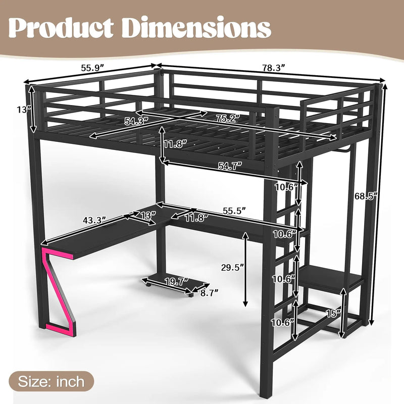 Full Loft Bed with L-shaped Desk and USB Ports by HouseOfZazla