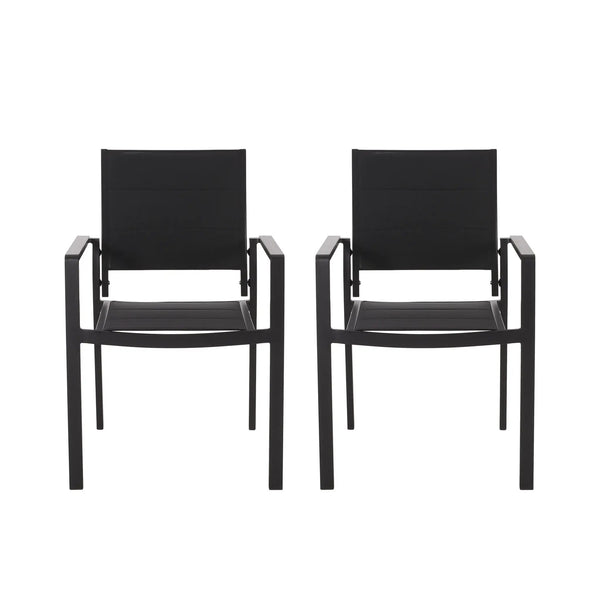 Baird Outdoor Mesh and Aluminum Dining Chairs - Black