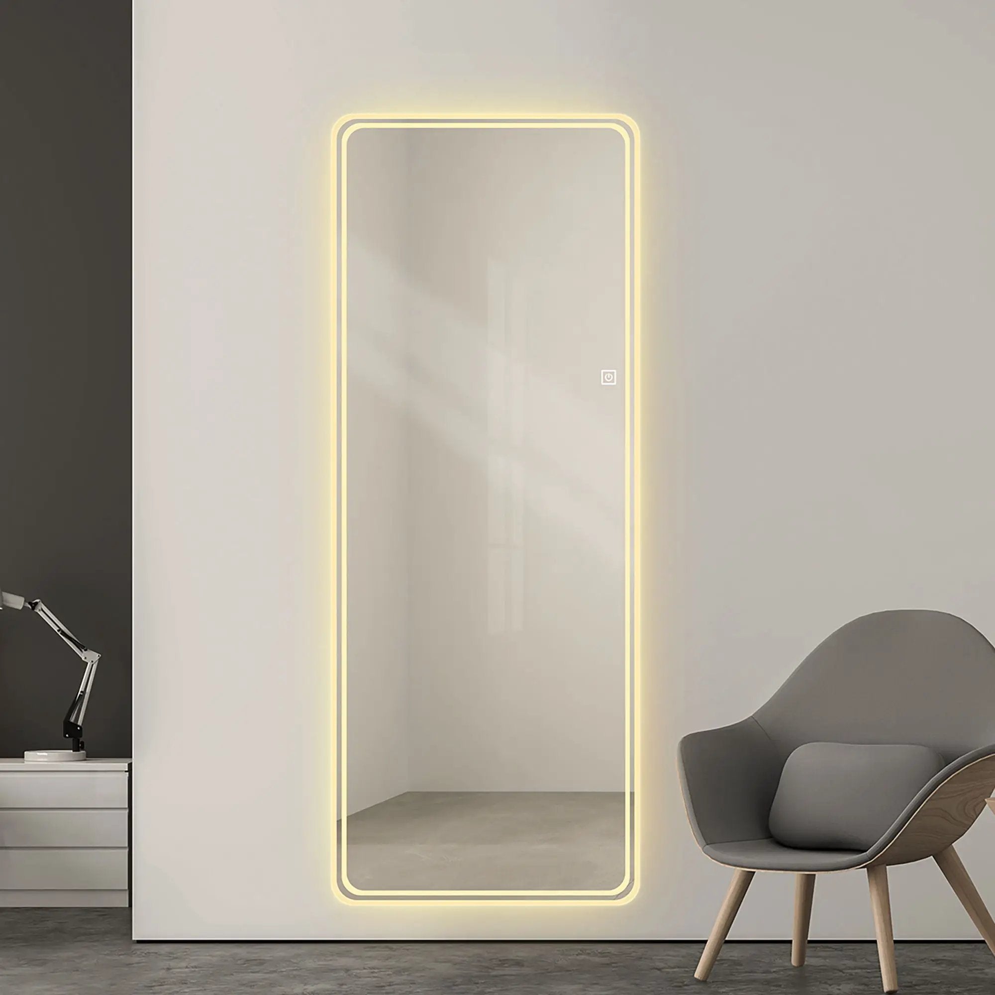 Frameless Full Length Floor Mirror With LED Light, Dimming & 3 Color Modes Mirror - Silver by HouseOfZazla