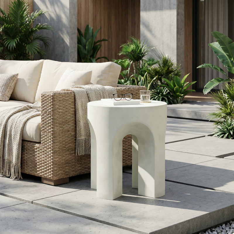 Outdoor MGO Round Top Side Table with Stable Four-Leg Design - Antique White, photo 2 of 10