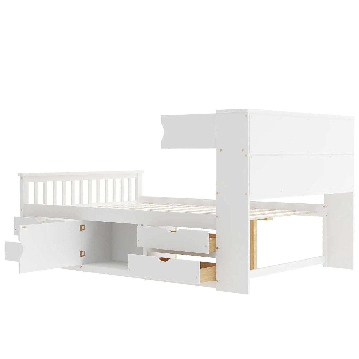 Captain Platform Bed Frame With Bookcase Headboard, 4 Drawers, Storage Shelves by HouseOfZazla