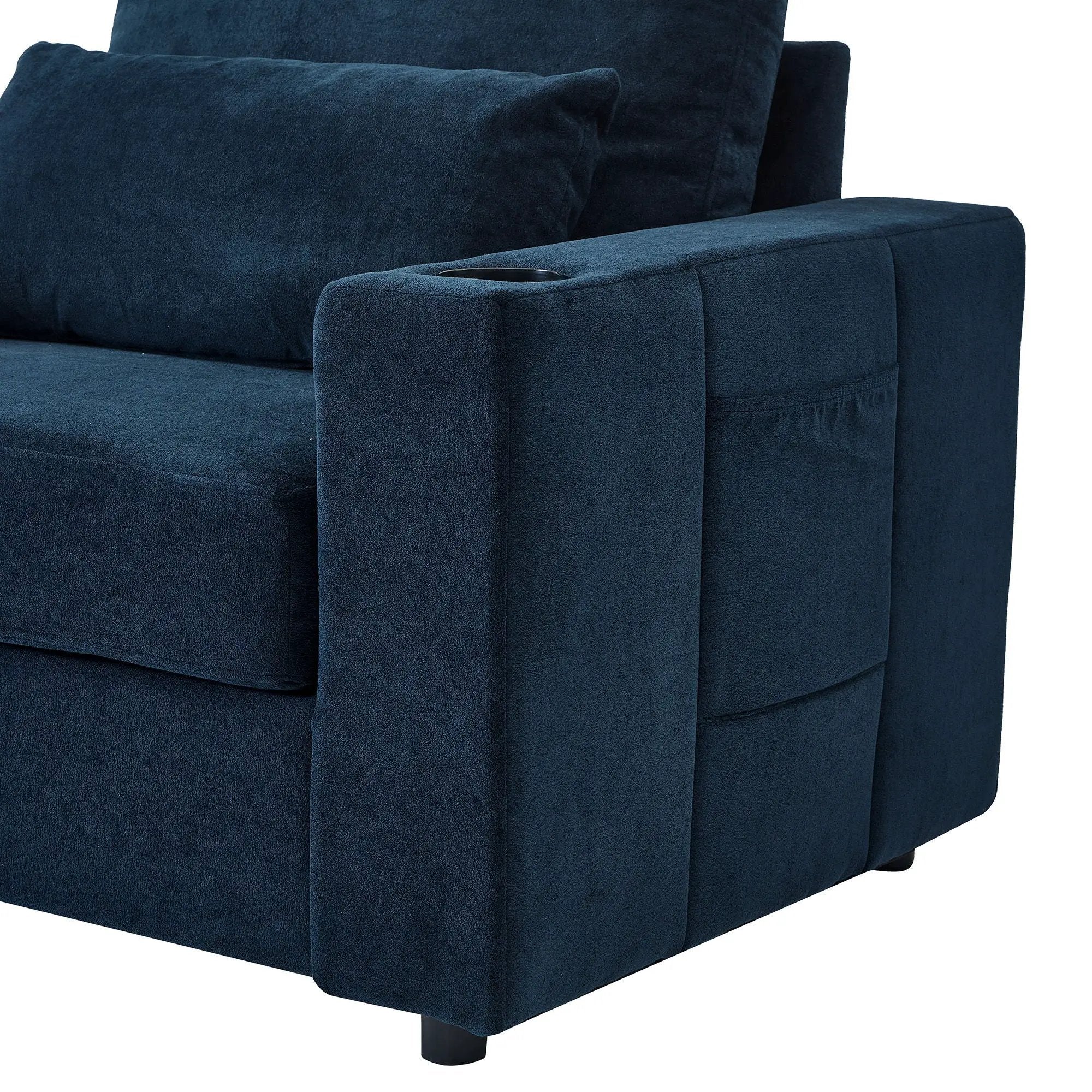 Modern Style Armchair Chaise Lounge Sofa Couch With Movable Storage Ottoman, USB Ports, Cup Holders, Phone Holder, Side Pockets by HouseOfZazla