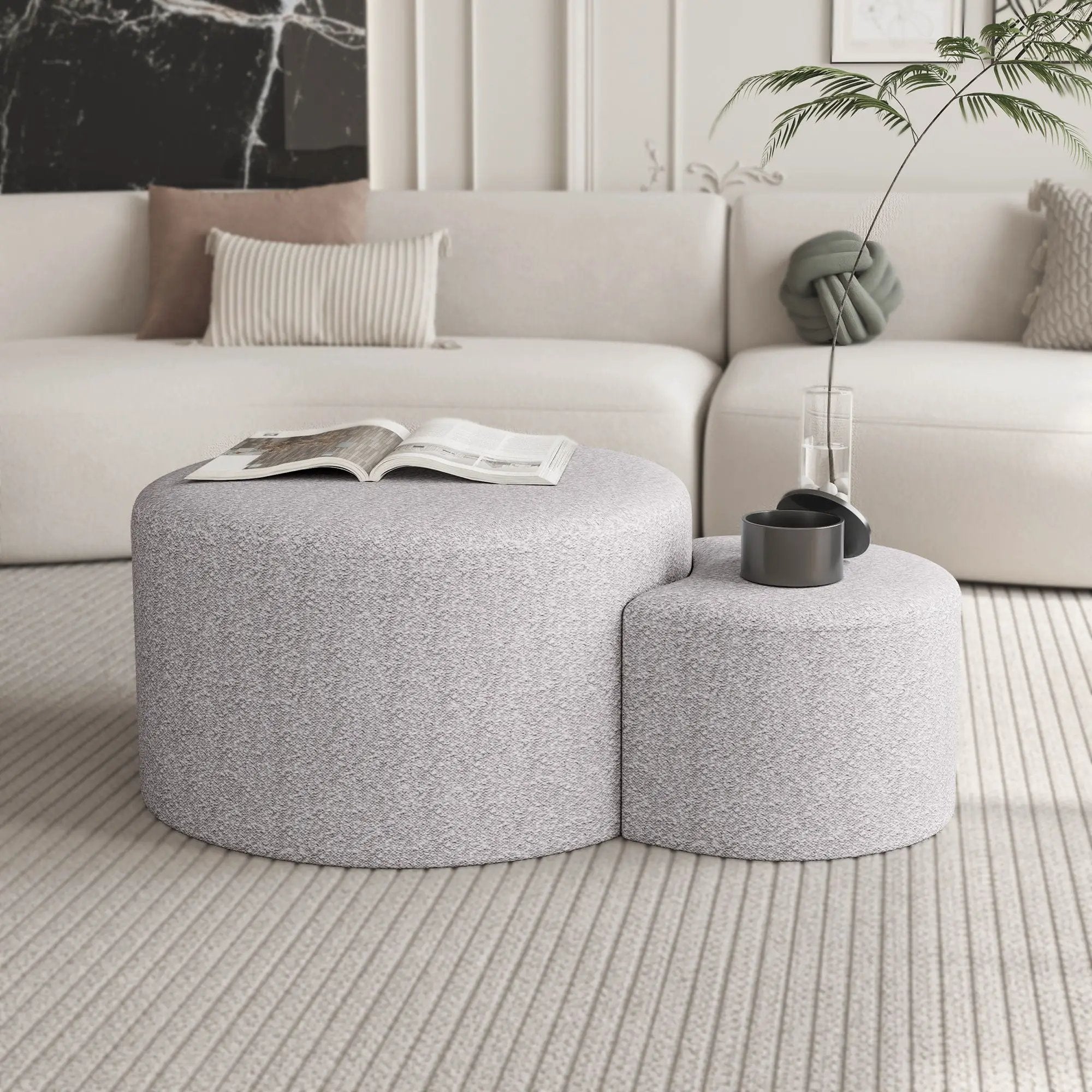 Upholstered Nesting Coffee Tables, Side Table, Footrest, Ottoman & Seat For Living Room Bedroom Entryway Office (Set of 2) - Beige by HouseOfZazla