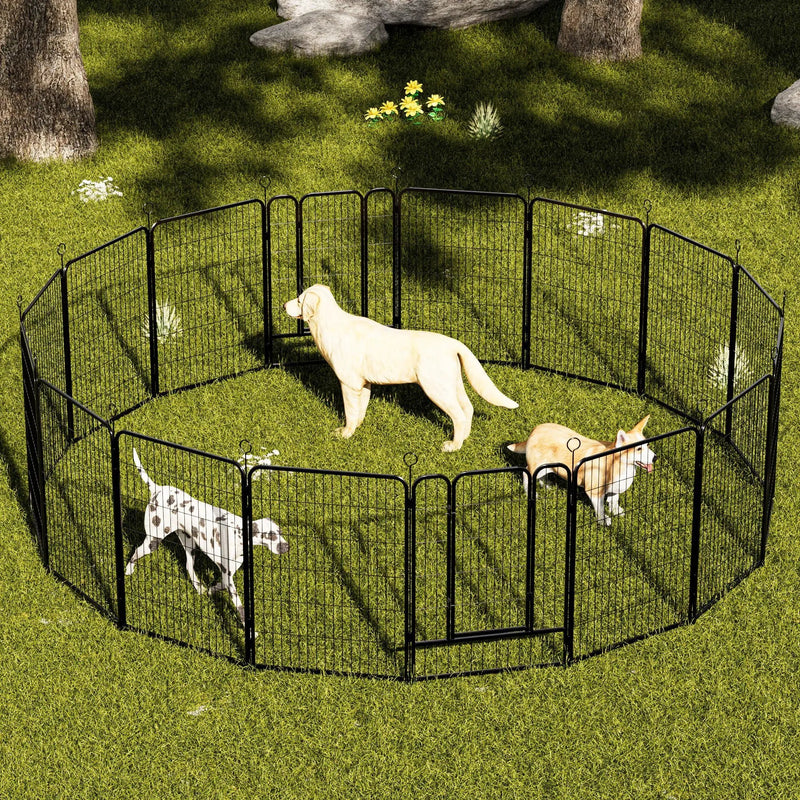 Dog Playpen, 16 Panels Pet Exercise Pen Indoor / Outdoor Fence With Anti Skid Base - Black by HouseOfZazla