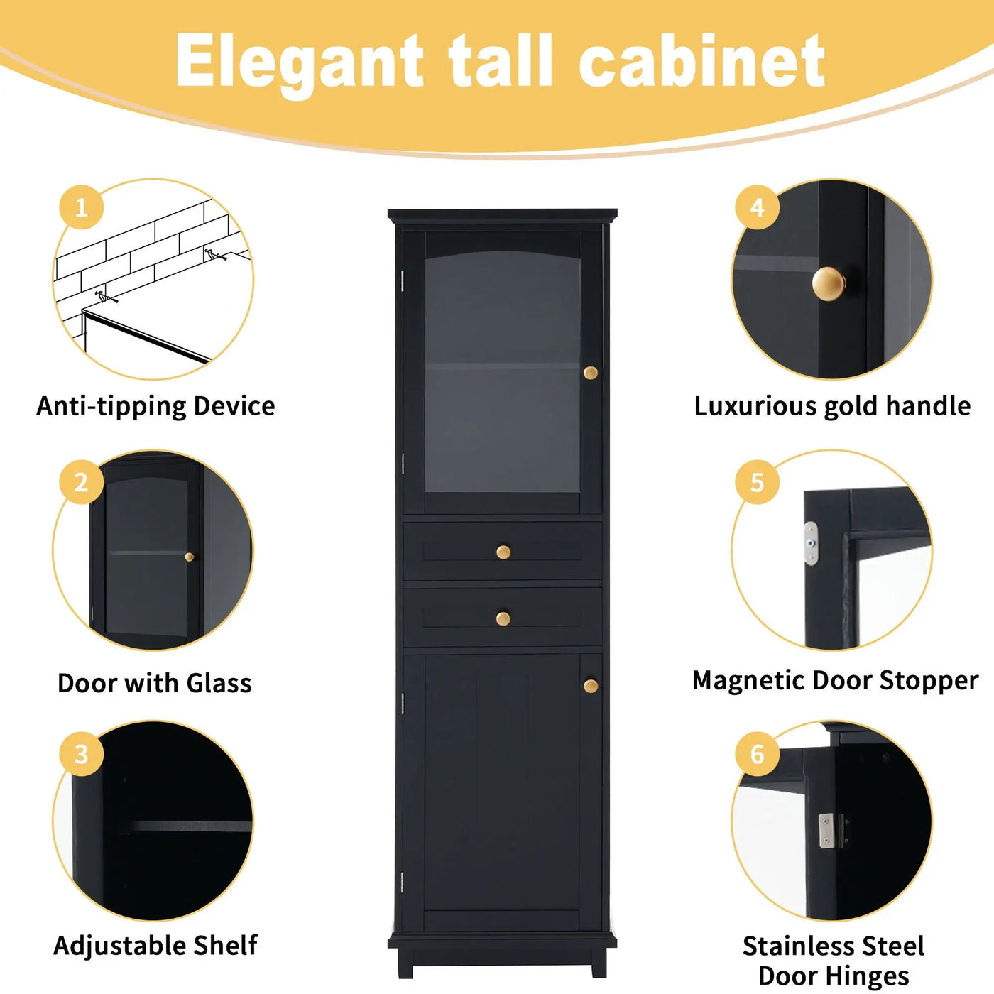 Tall Bathroom Storage Cabinet With Glass Doors, Free-Standing, Two Drawers, And Adjustable Shelves, Board, Painted Perfect For Displaying Your Favorite Items by HouseOfZazla
