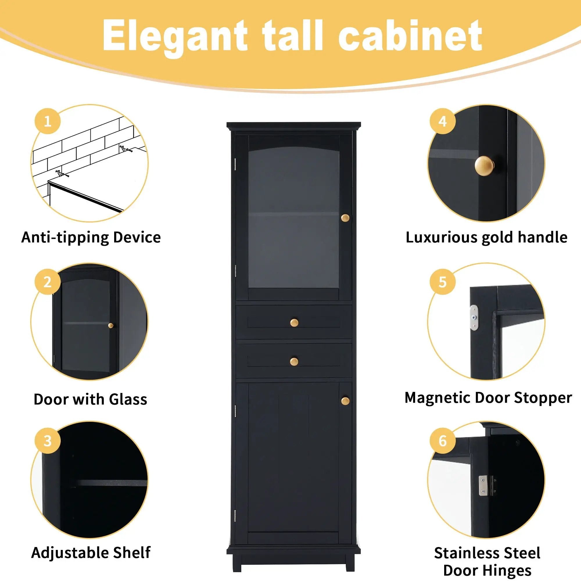 Tall Bathroom Storage Cabinet With Glass Doors, Free-Standing, Two Drawers, And Adjustable Shelves, Board, Painted Perfect For Displaying Your Favorite Items by HouseOfZazla