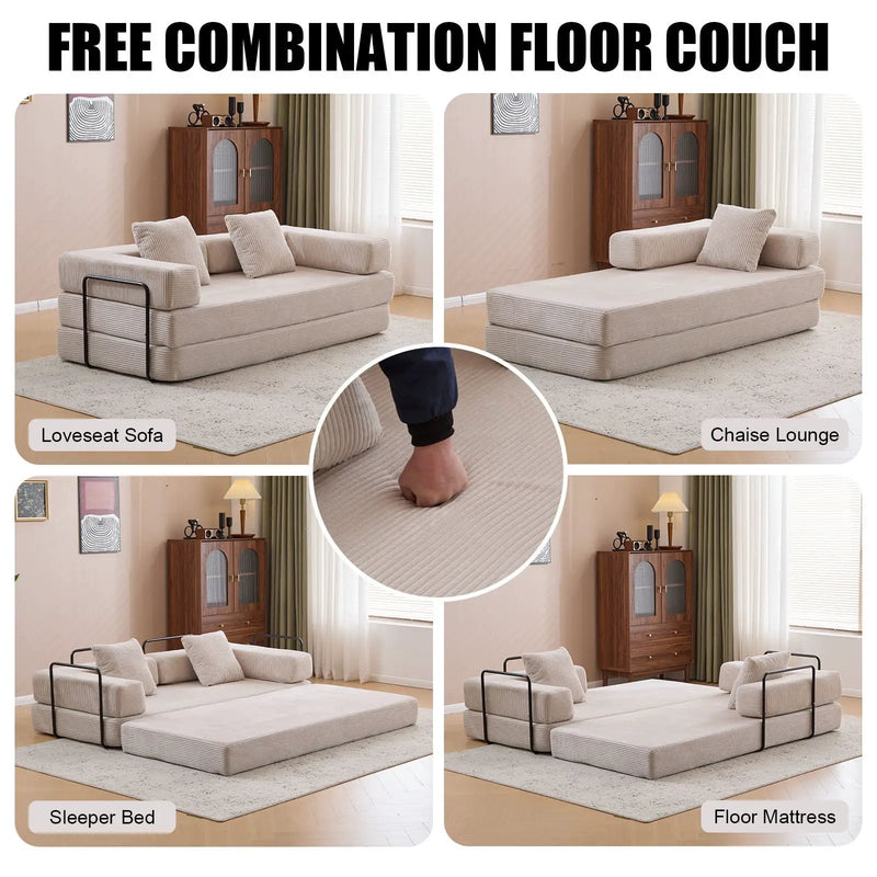 Floor Couch, Convertible Floor Sofa Bed With Pillow Back Support Armrest by HouseOfZazla