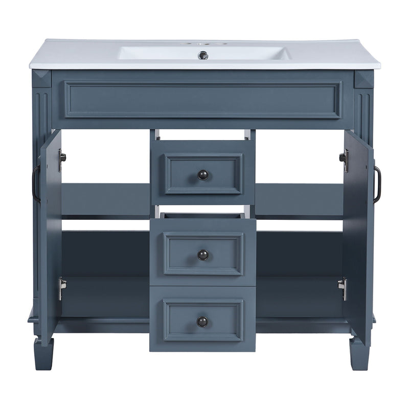 36" Bathroom Vanity With Ceramic Sink and Soft-Close Doors - Blue