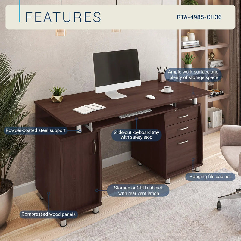 Techni Mobili Complete Workstation Computer Desk with Storage, Chocolate by HouseOfZazla