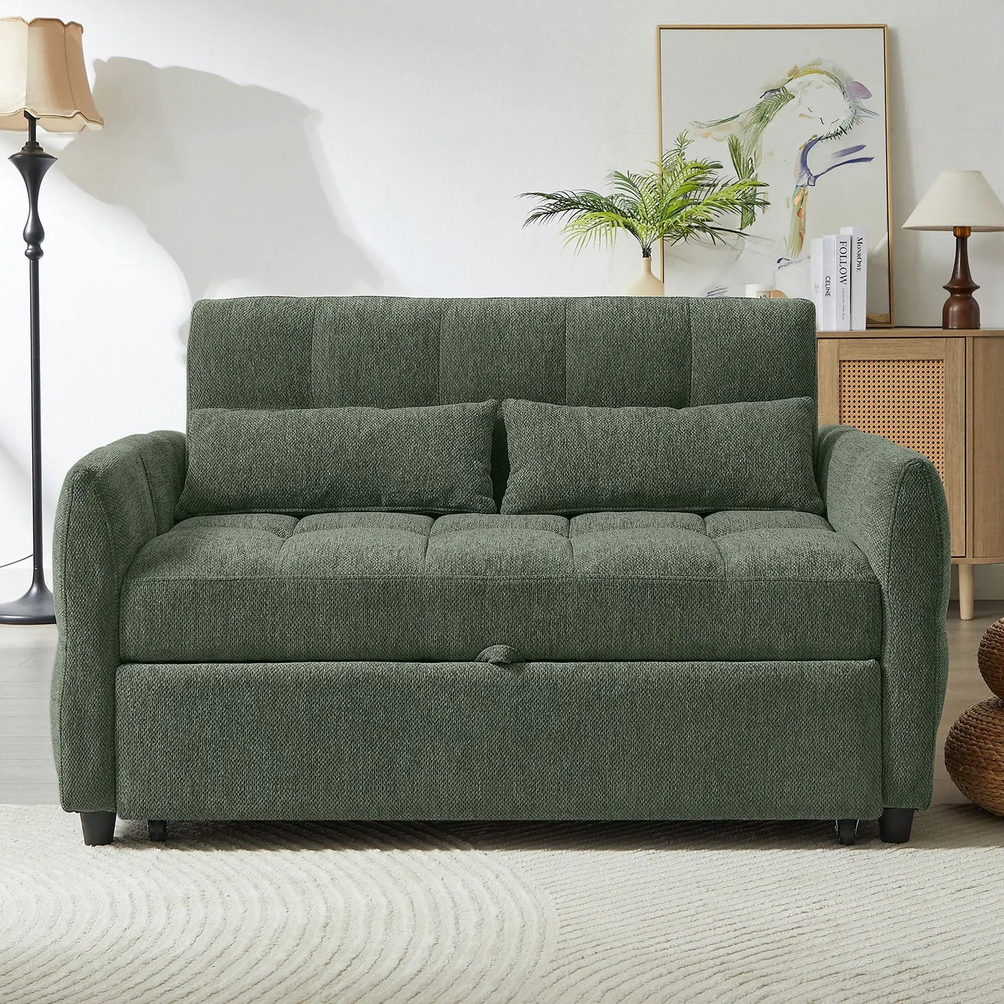 Loveseat Sofa Pull-Out Bed With Adjustable Backrest, 3 USB Ports And 2 Lumbar Pillows For Living Room by HouseOfZazla