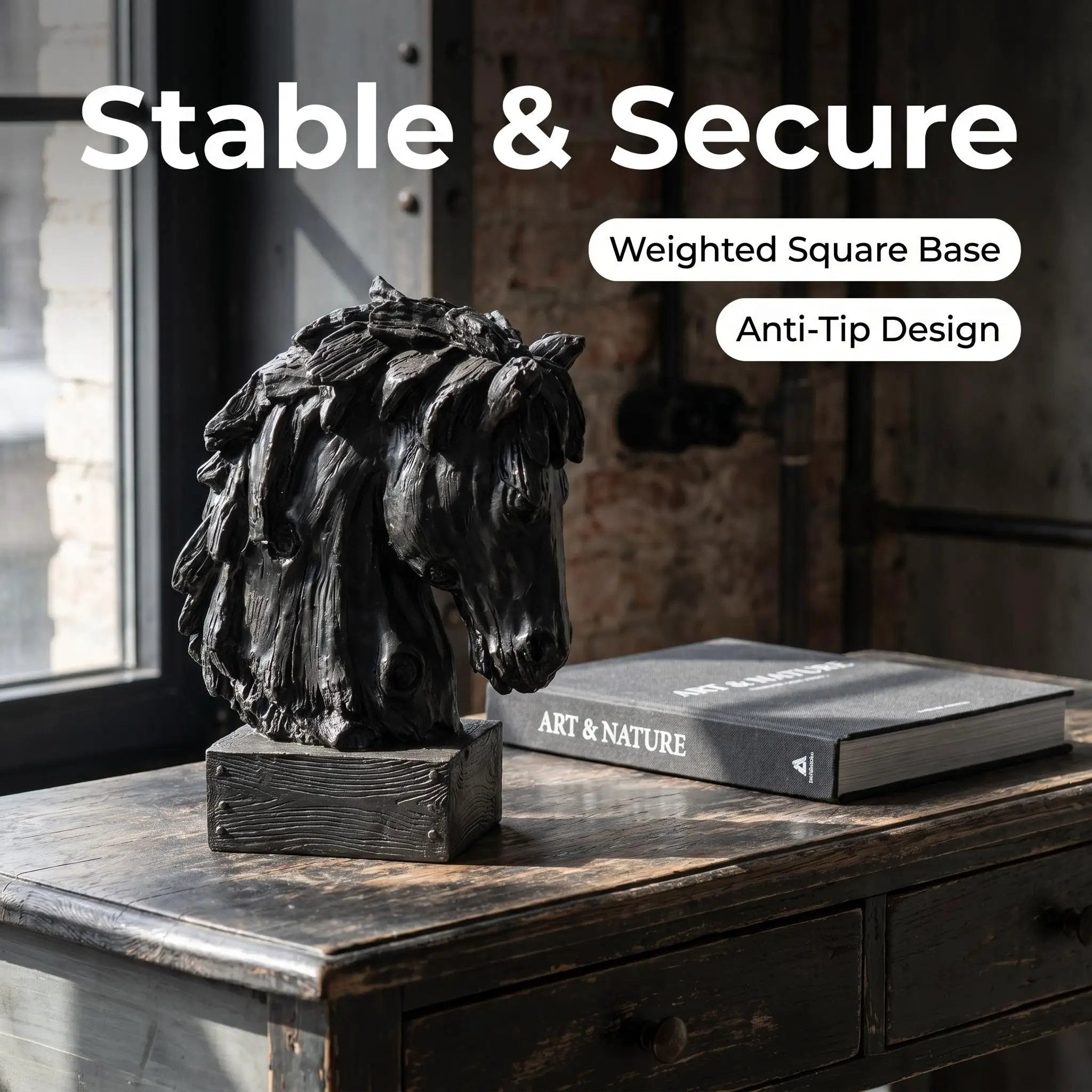 Black Rustic Horse Head Sculpture with Base by HouseOfZazla