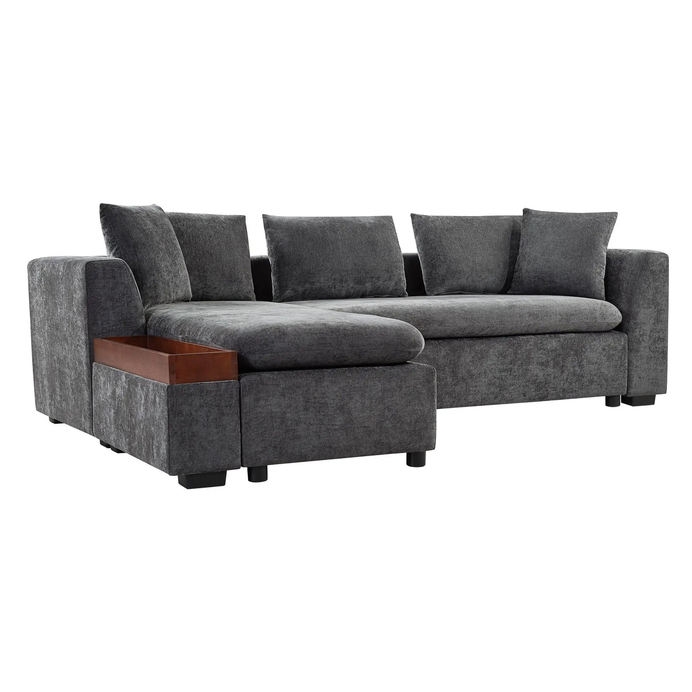 Modern L Shaped Sectional Sofa With Upholstery And Wooden Storage by Unique Piece Furniture