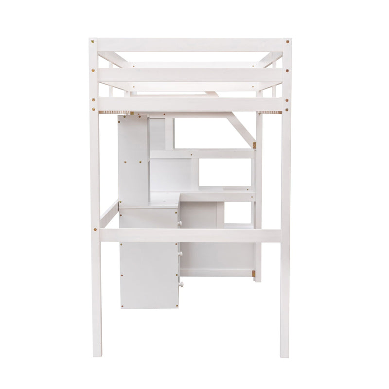 Loft Bed With Stand Alone Bed, Storage Staircase, Desk, Shelves, And Drawers by HouseOfZazla