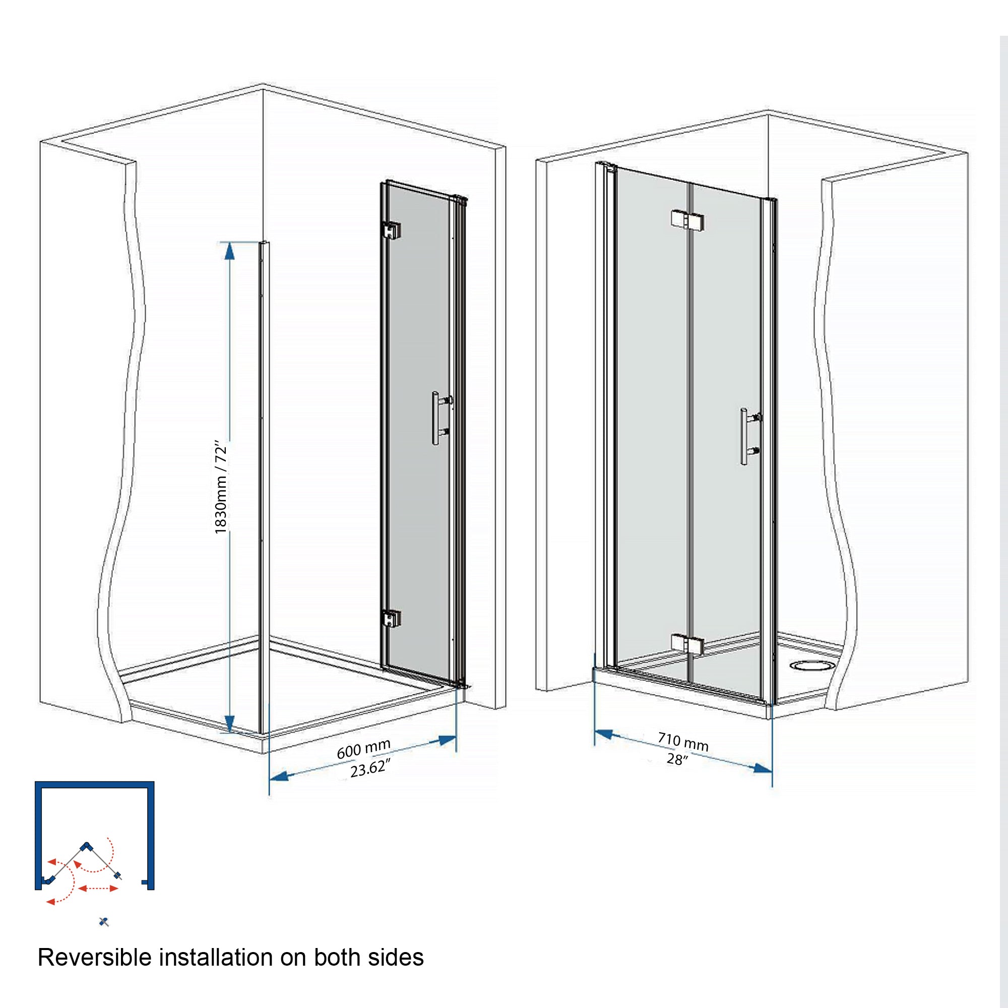 29-28" x 72" Bifold Shower Door, 1/4" (6mm) Tempered Glass by HouseOfZazla
