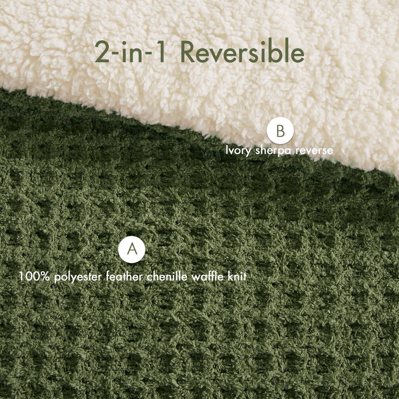 3 Pieces Full/Queen Waffle Knit Chenille Comforter Set in Olive, photo 4 of 10