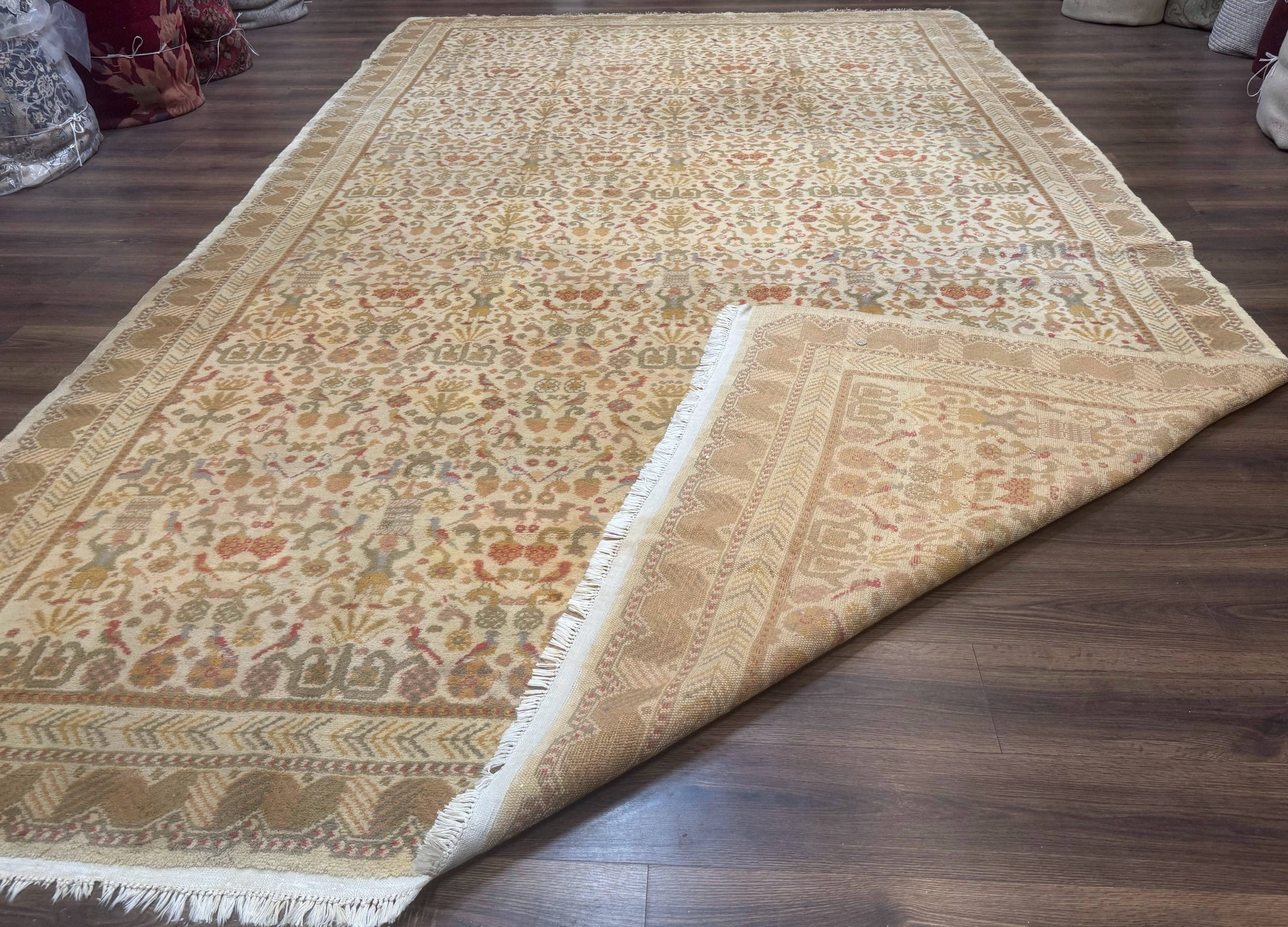Large Spanish Portuguese Rug 9x15, Beige, Vintage, Allover Pattern, Wool by Jewel Rugs