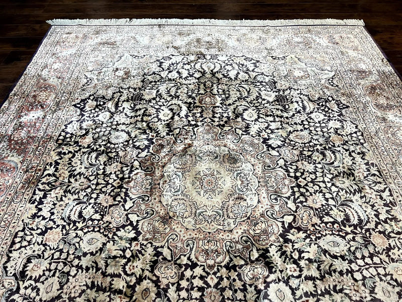 Silk Indian Kashmiri Rug 8x10, Floral Medallion, Indo Persian Carpet, Handmade Vintage Silk Rug by Jewel Rugs