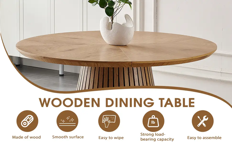 Wooden Dining Table - Modern Round Design for Versatile Use by HouseOfZazla